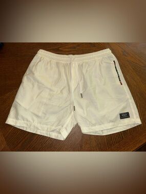 Wowie OG White Cream Casual Lightweight Drawstring Beach Aztec Trim Shorts L